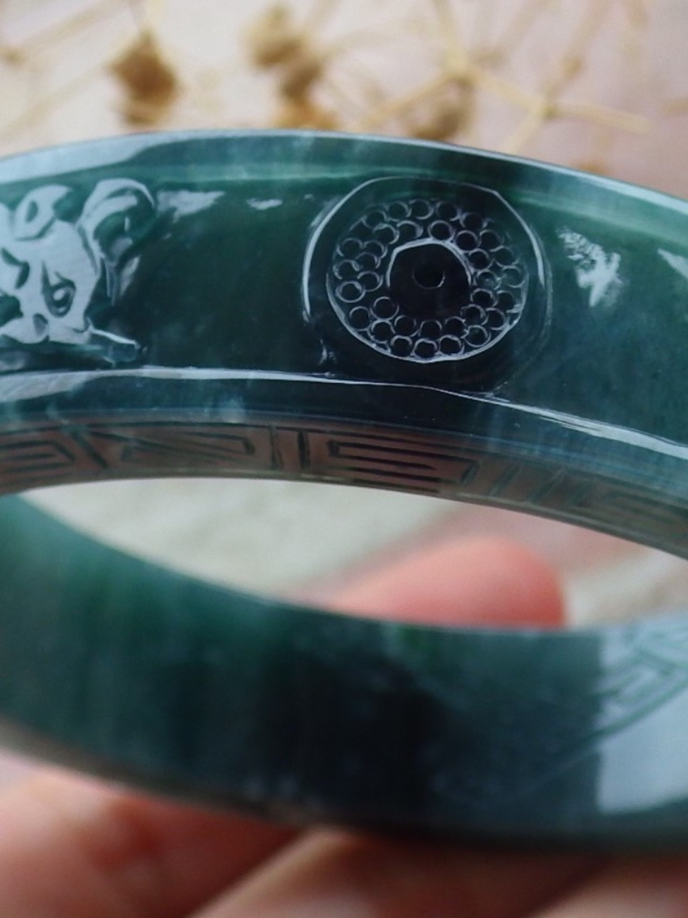 58mm Certified Natural A JADE Jadeite Dragon Phoenix Circle Bangle Bracelet